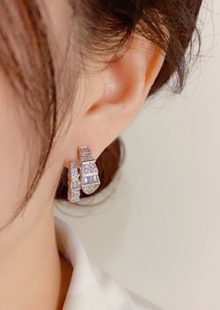 Snake-Shaped Cubic Zirconia Huggie Earrings - Silver view 7