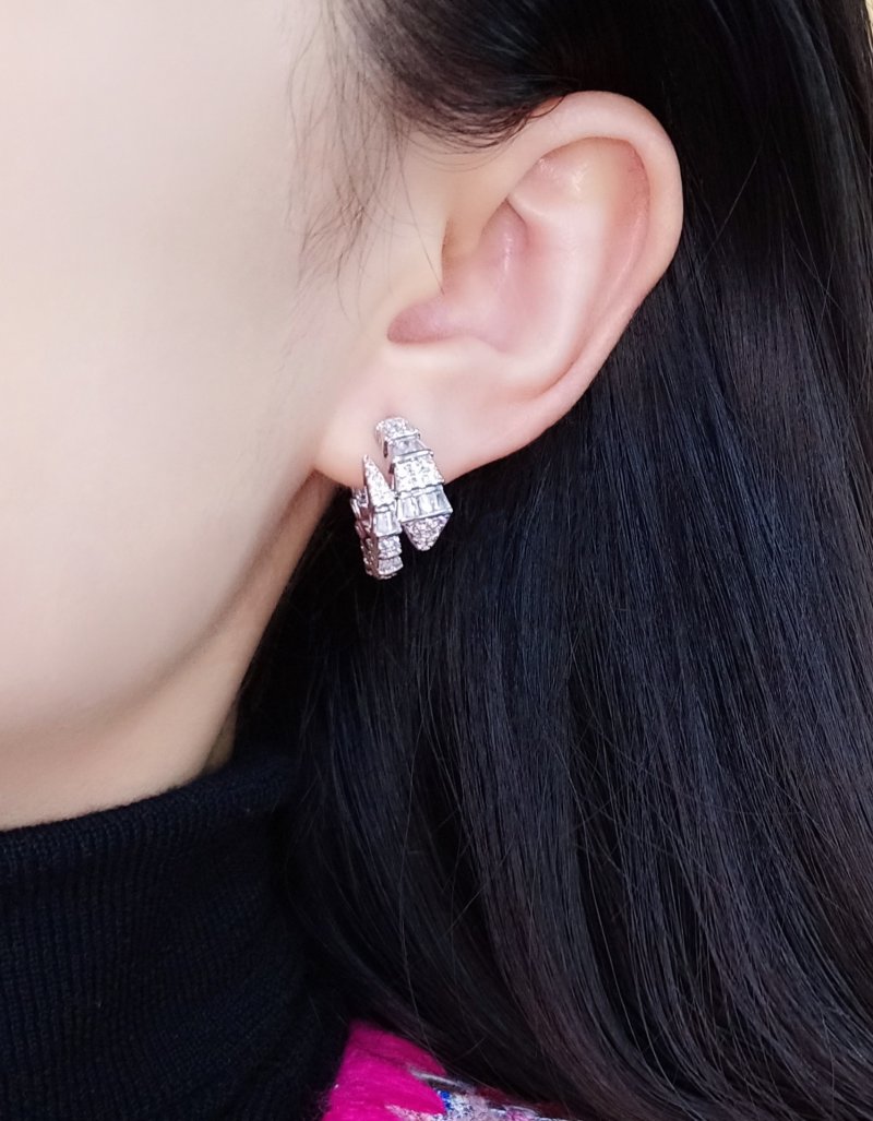 Snake-Shaped Cubic Zirconia Huggie Earrings - Silver view