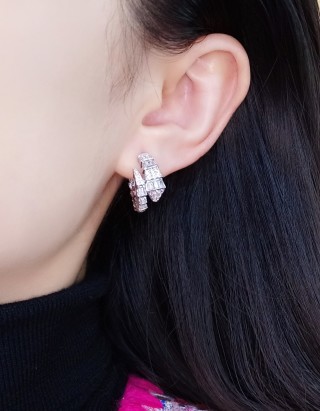 Snake-Shaped Cubic Zirconia Huggie Earrings - Silver view 9