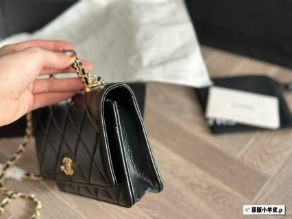 Chanel Black Quilted WOC Wallet On Chain Gold Hardware view 2