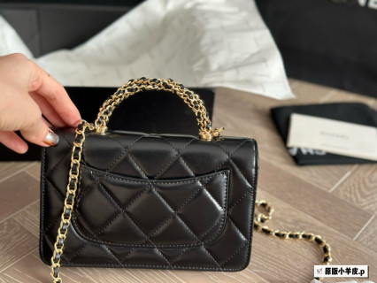 Chanel Black Quilted WOC Wallet On Chain Gold Hardware view 3