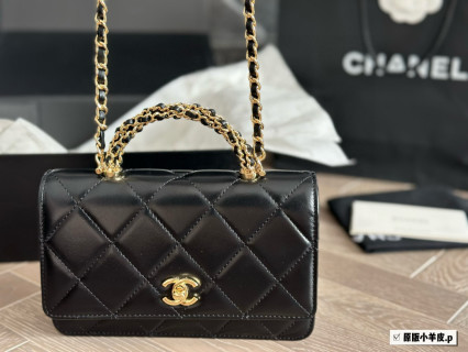 Chanel Black Quilted WOC Wallet On Chain Gold Hardware view 5