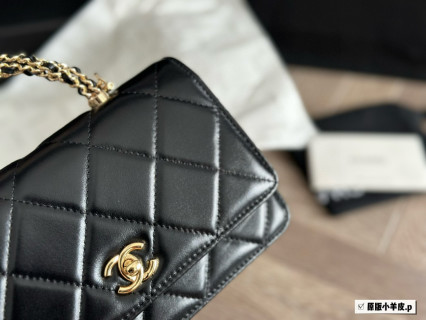 Chanel Black Quilted WOC Wallet On Chain Gold Hardware view 6