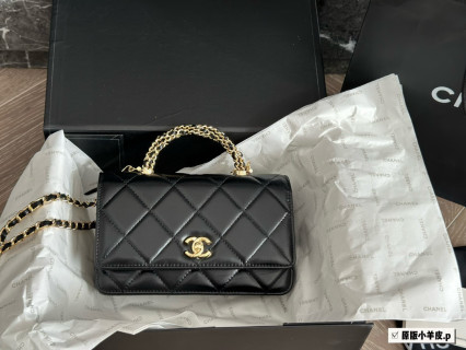 Chanel Black Quilted WOC Wallet On Chain Gold Hardware view 7