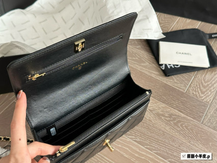 Chanel Black Quilted WOC Wallet On Chain Gold Hardware view 8