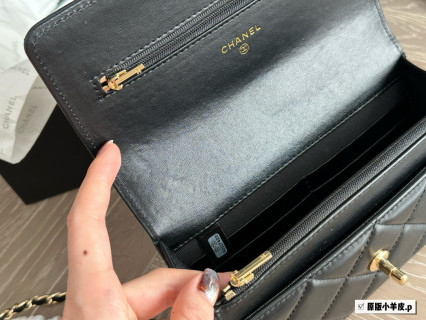 Chanel Black Quilted WOC Wallet On Chain Gold Hardware view 9