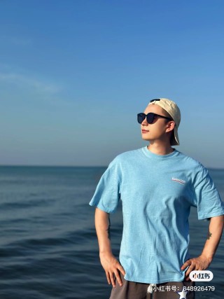Blue Short Sleeve T-Shirt with Small Embroidered Logo view 2