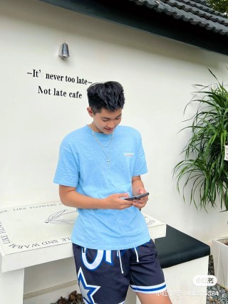 Blue Short Sleeve T-Shirt with Small Embroidered Logo view 4