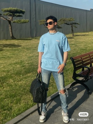 Blue Short Sleeve T-Shirt with Small Embroidered Logo view 9
