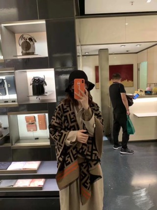 Fendi Monogram Wool Knit Scarf - Black & Tan view 3