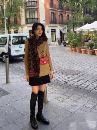 Fendi Monogram Wool Knit Scarf - Black & Tan view 5