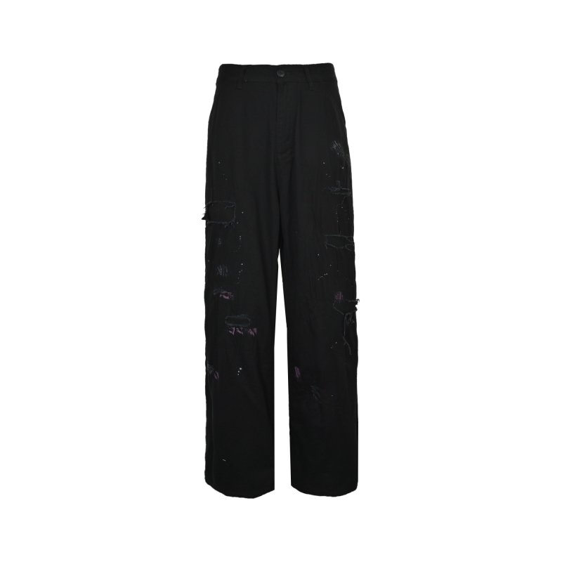 Black Distressed Wide-Leg Jeans with Purple Graffiti Details view