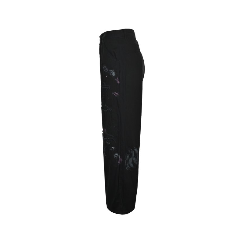 Black Distressed Wide-Leg Jeans with Purple Graffiti Details view