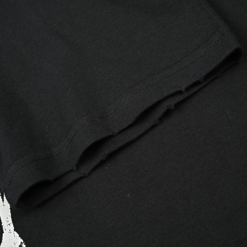 Black Graphic Print Short Sleeve T-Shirt with Distressed Design view
