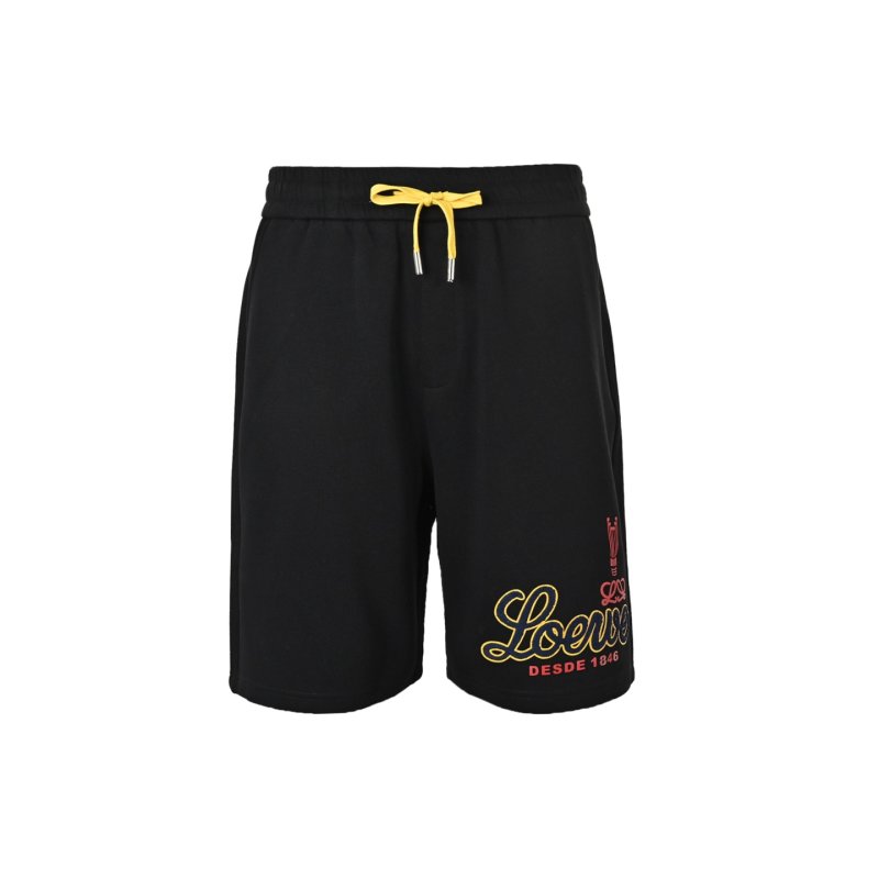 Loewe Black Logo Shorts with Yellow Drawstring view