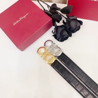 Salvatore Ferragamo Gancini Black Crocodile Leather Belt
