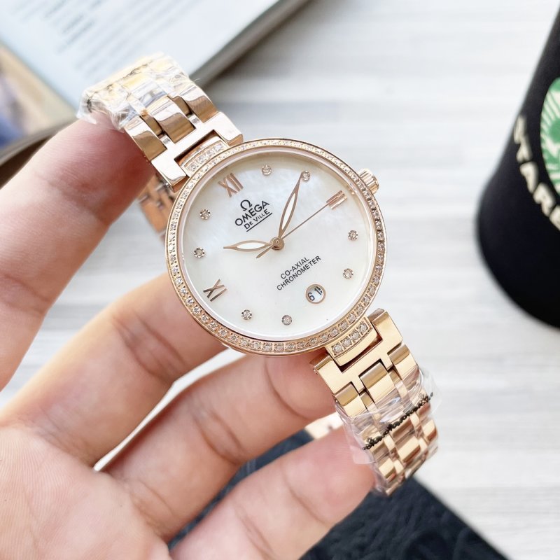 Omega De Ville Prestige 35mm White Dial Diamond Bezel Watch