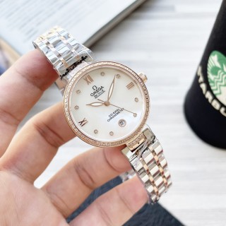 Omega De Ville Prestige 35mm White Dial Diamond Bezel Watch view 2