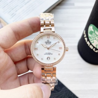 Omega De Ville Prestige 35mm White Dial Diamond Bezel Watch view 3