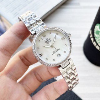 Omega De Ville Prestige 35mm White Dial Diamond Bezel Watch view 4