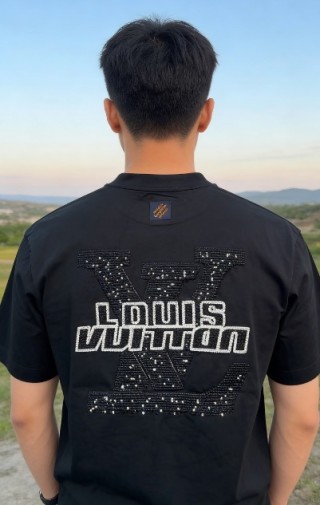 Louis Vuitton Studded LV Logo Black T-Shirt view 3
