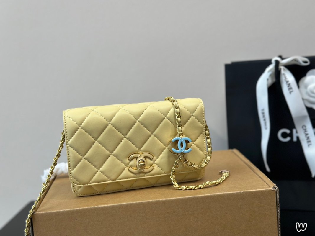 Chanel Quilted Flap Bag Gold with Enamel Charm