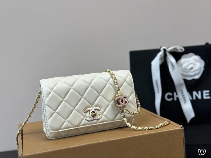 Chanel Quilted Flap Bag Gold with Enamel Charm view 2