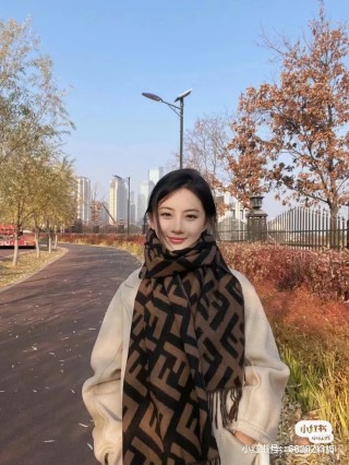 Fendi FF Monogram Wool Cashmere Scarf Black Brown view 2