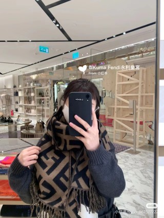 Fendi FF Monogram Wool Cashmere Scarf Black Brown view 4
