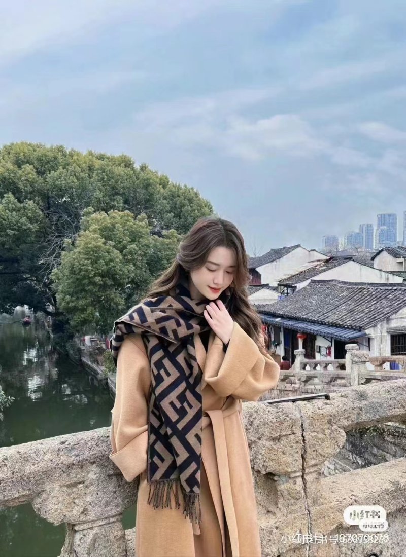 Fendi FF Monogram Wool Cashmere Scarf Black Brown view