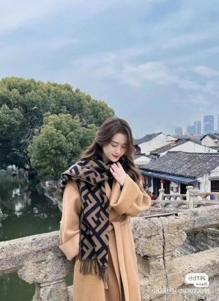 Fendi FF Monogram Wool Cashmere Scarf Black Brown view 5