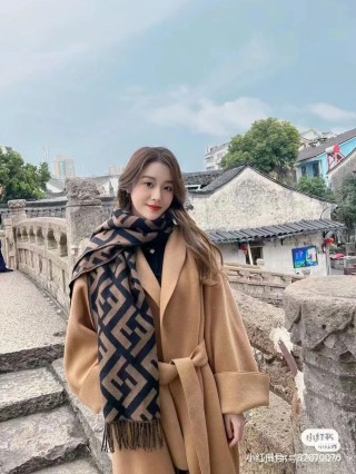 Fendi FF Monogram Wool Cashmere Scarf Black Brown view 6