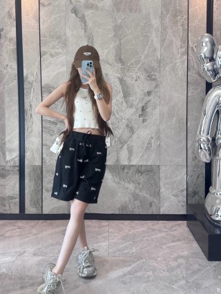Black Logo Embroidered Shorts view 4