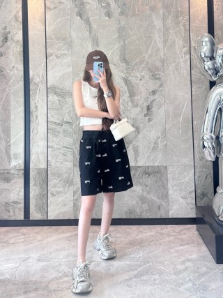 Black Logo Embroidered Shorts view 5