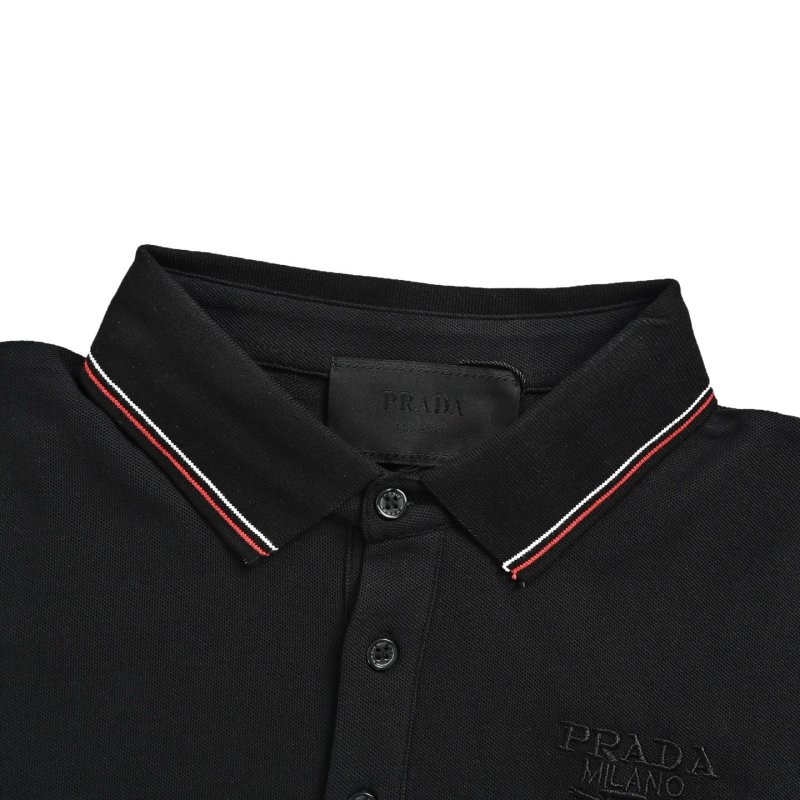 Prada Black Polo Shirt with Red Trim view