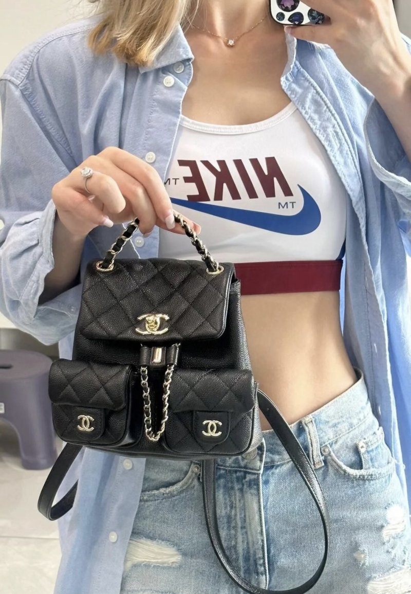 Chanel Black Quilted Caviar Backpack with Chain Strap