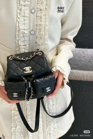 Chanel Black Quilted Caviar Backpack with Chain Strap view 2