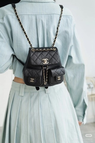 Chanel Black Quilted Caviar Backpack with Chain Strap view 3