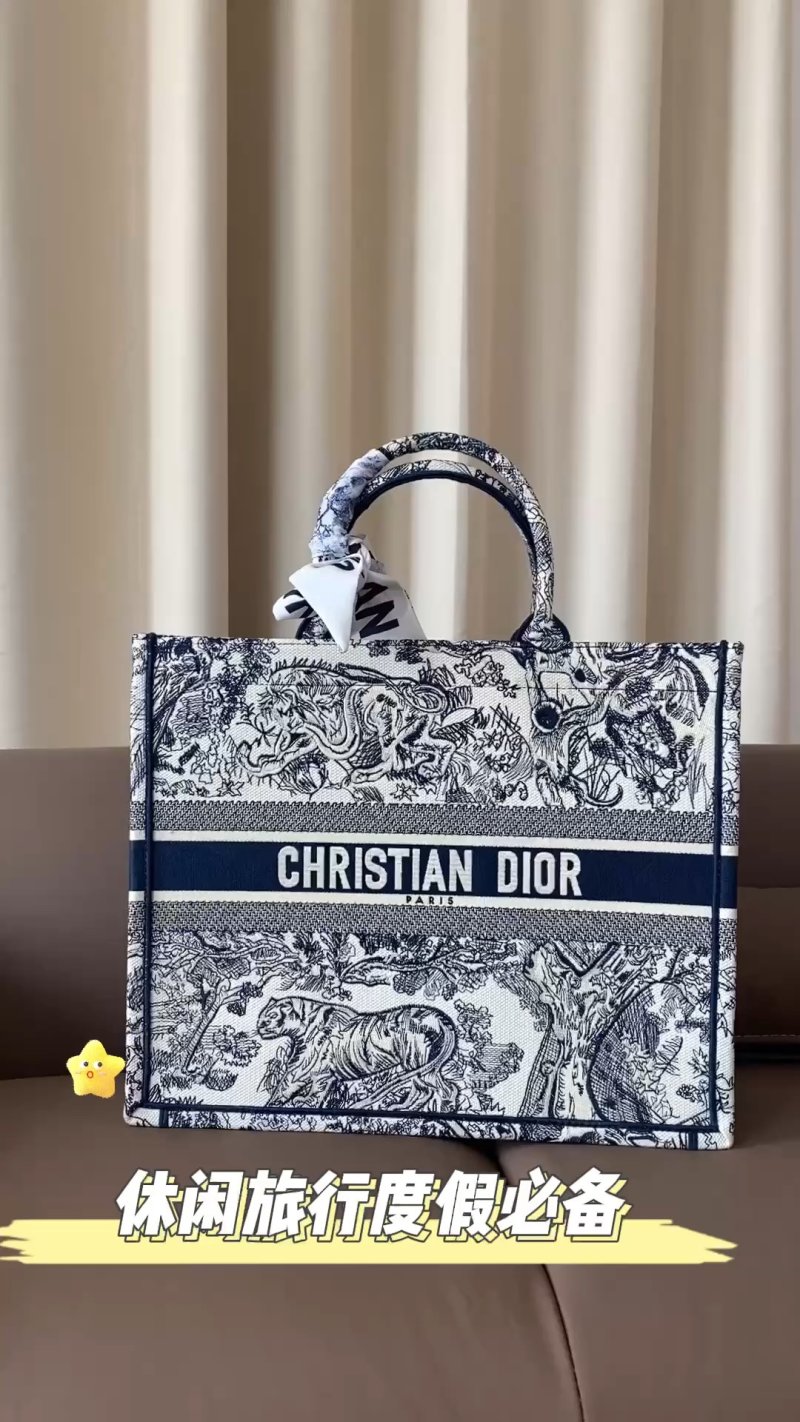 Christian Dior Book Tote Navy Toile De Jouy Canvas Bag
