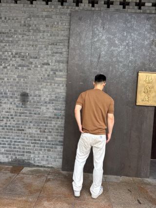 Camel Ribbed Knit Short Sleeve T-Shirt view 7