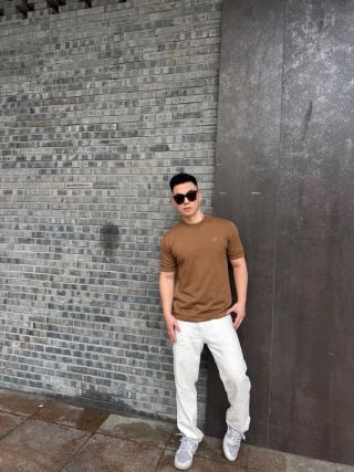 Camel Ribbed Knit Short Sleeve T-Shirt view 8