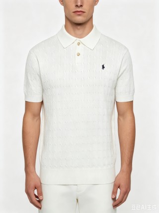 Polo Ralph Lauren Cream Cable-Knit Polo Shirt view 2