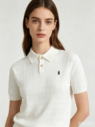 Polo Ralph Lauren Cream Cable-Knit Polo Shirt view 3