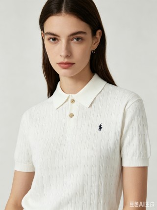 Polo Ralph Lauren Cream Cable-Knit Polo Shirt view 4