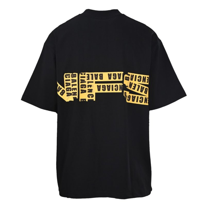Black Graphic Print Short Sleeve T-Shirt with Yellow Accent view