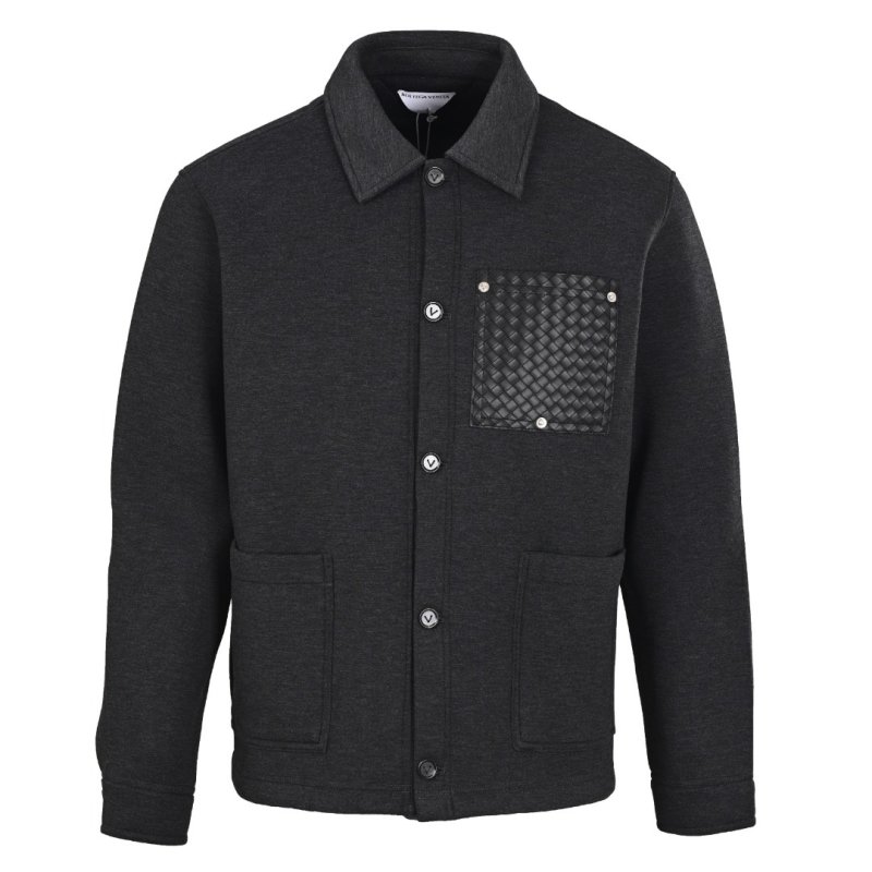 Essentials Charcoal Wool Overshirt with Woven Chest Pocket view