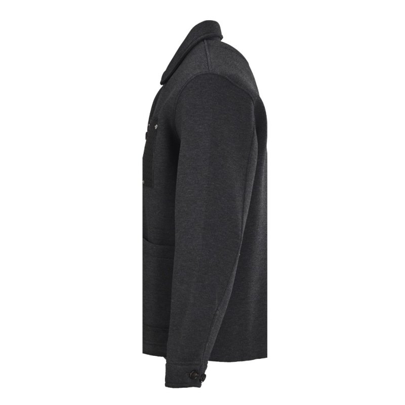 Essentials Charcoal Wool Overshirt with Woven Chest Pocket view