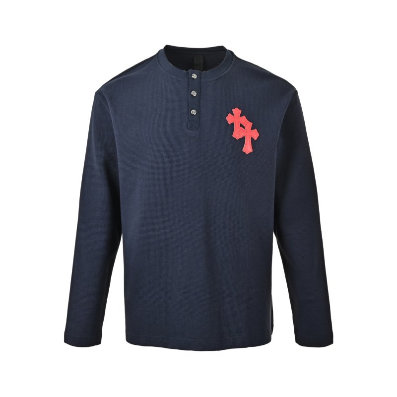 Chrome Hearts Black Long Sleeve Polo with Red Cross view