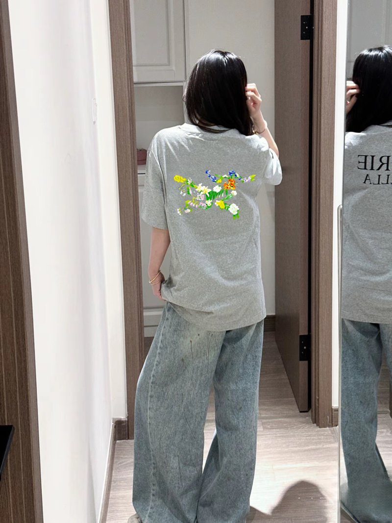 Floral Embroidered Grey Short Sleeve T-Shirt view