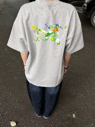 Floral Embroidered Grey Short Sleeve T-Shirt view 3